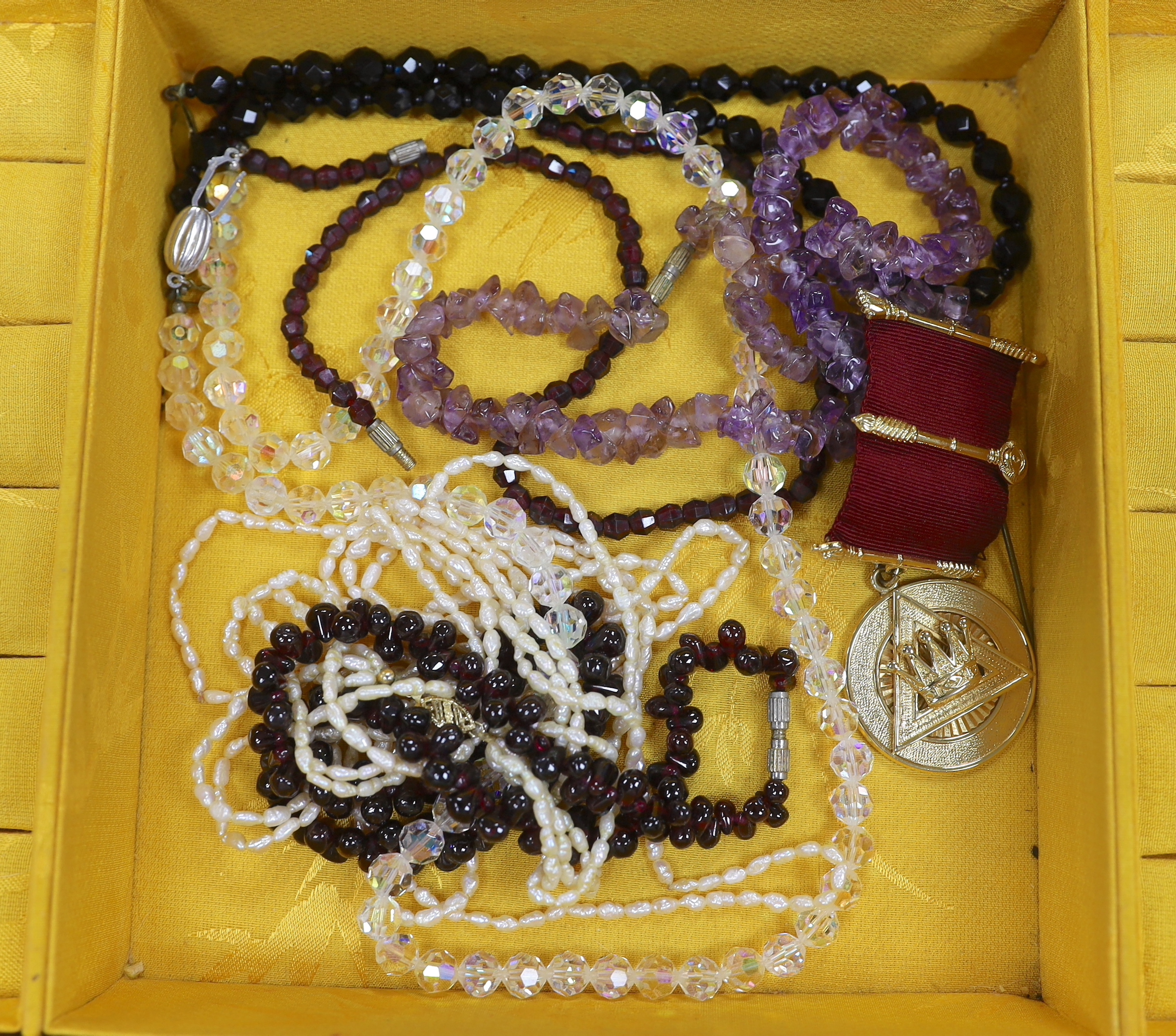 A Dior handbag, tiger's eye bead necklace and other costume jewellery